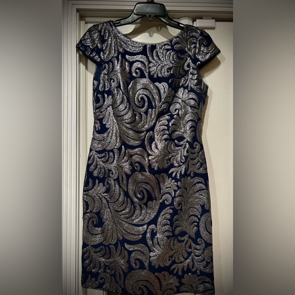 Adrianna Papell Party Dress in Navy and Silver